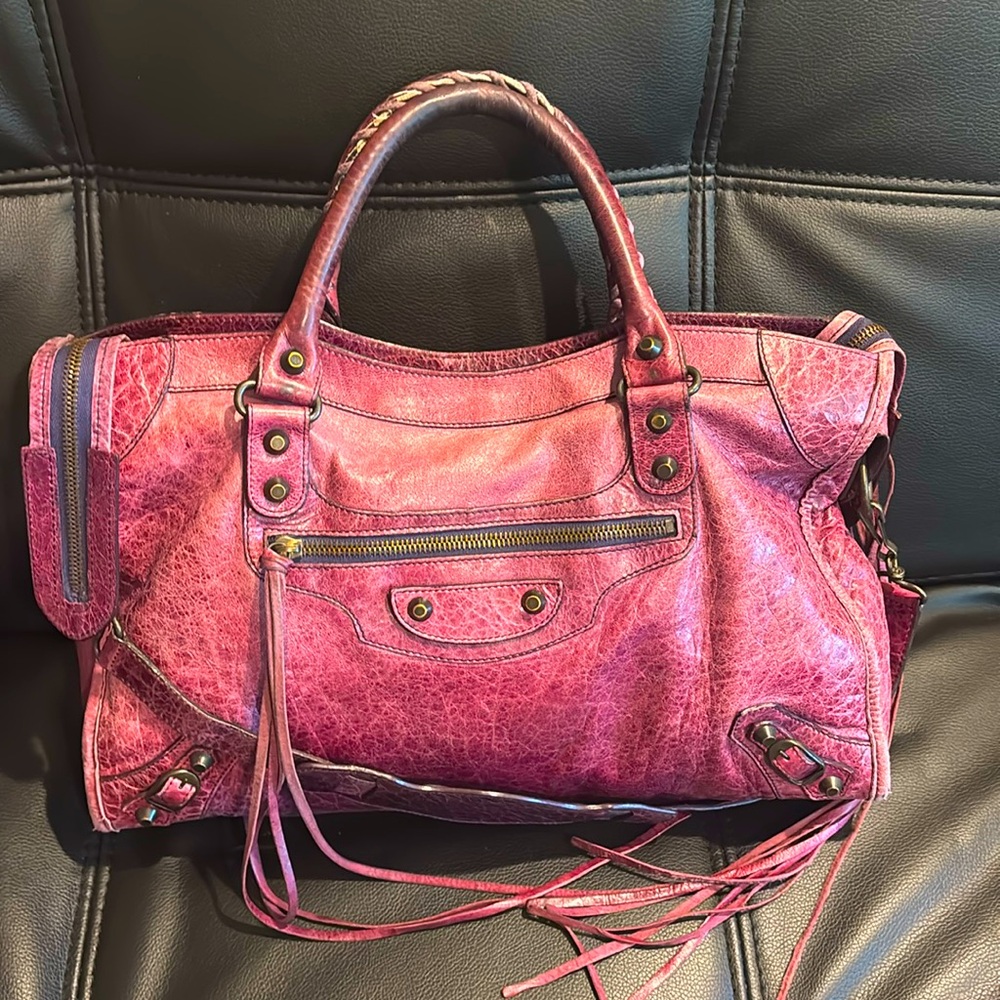 Balanciaga city bag, violet dark purple color